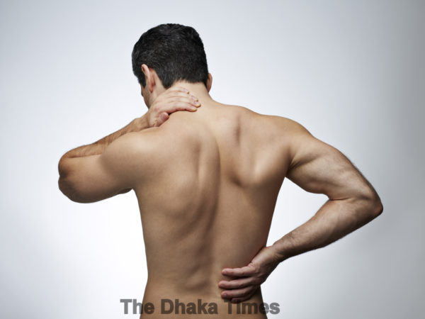 Man having neck pain & back pain (rear view)