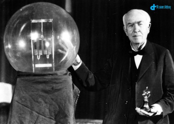 On December 31, 1879 Thomas A. Edison gave the first public demonstration of the incandescent lamp in Menlo Park. He is seen here in 1929 holding a replica of his first lamp, which had the power of 16 candles. In contrast, the lamp on the left had the power of 150,000 candles. (UPI Photo/Files)